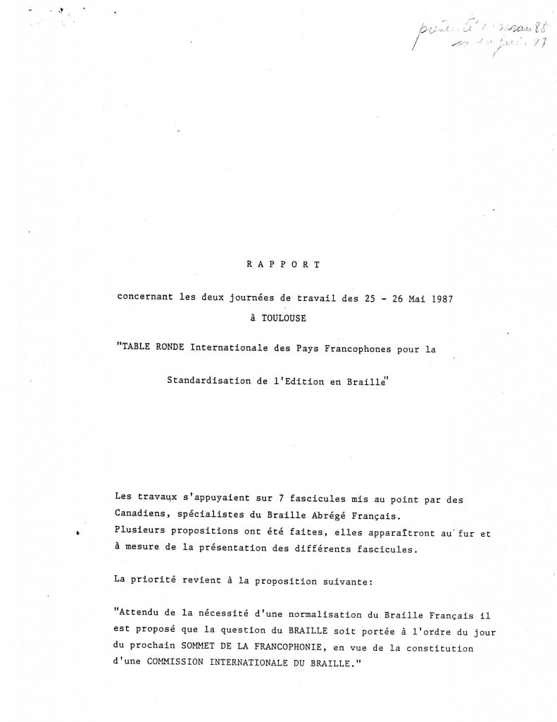  TABLE RONDE Internationale des Pays Francophones pour la Standardisation de l’Édition en braille » mai 1987, page 34