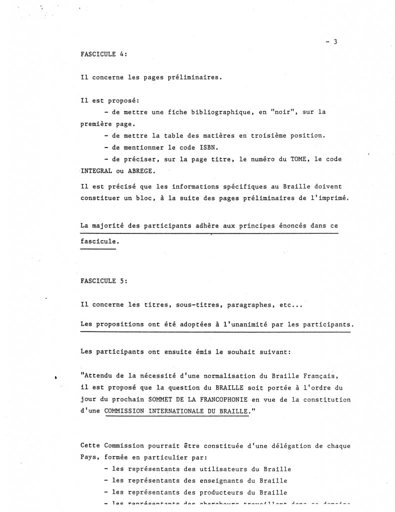  TABLE RONDE Internationale des Pays Francophones pour la Standardisation de ledition en braille suite3, page 37.