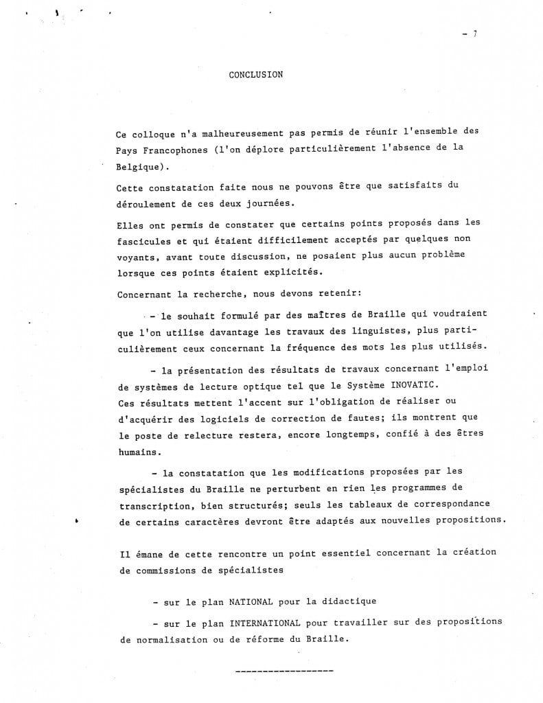 TABLE RONDE Internationale des Pays Francophones pour la Standardisation de ledition en braille suite7, page 41.