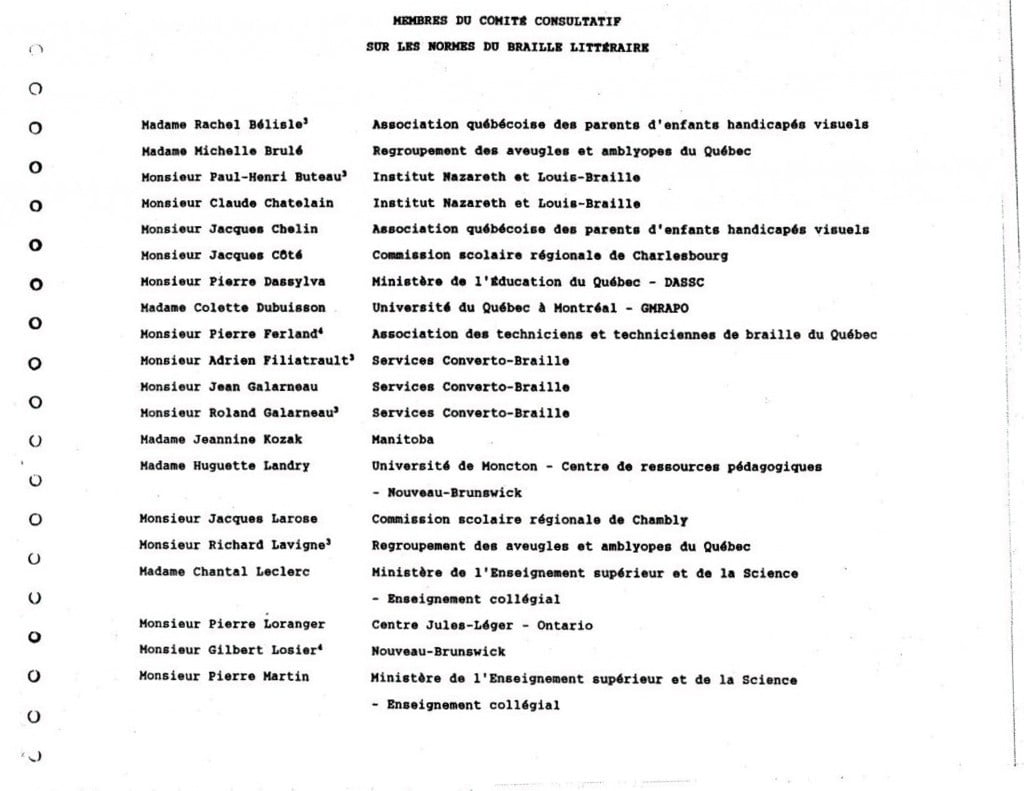 Liste des membres du comité consultatif