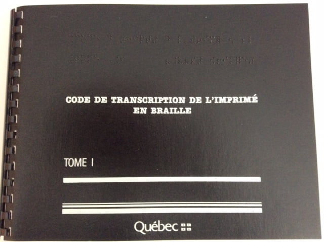 Page couverture du Code de transcription de l'imprimé en braille 1989