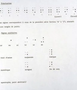 Illustration de la notation de la ponctuation en braille
